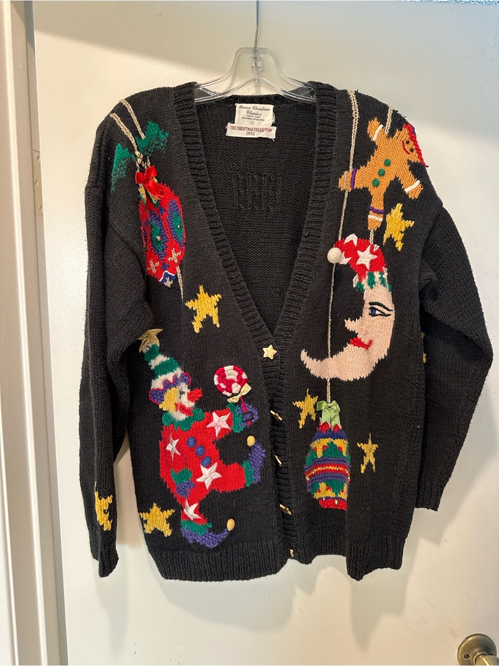 Vintage Marisa Christina Black Cardigan The 1993 Christmas Collection Small